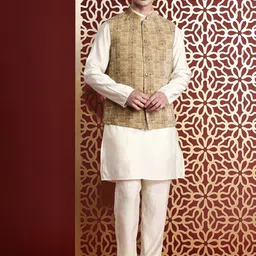 MANQ Ethnic Motifs Printed Sequinned Nehru Jacket-picture-10