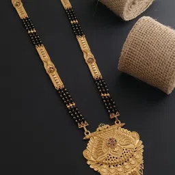 TKRB SALES Gold-Plated Artificial Stones Studded & Beaded Mangalsutra image 1