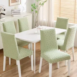 HOMETHREADS Green 8 Pieces Self Designed Jacquard Stretchable Chair Covers-picture-31