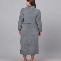 klotthe Grey Solid Woolen Women Bath Robe With Belt (XL) image 3