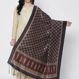 AKSHADEEP Women Ajrakh Leaf Printed Silk Dupatta-picture-27