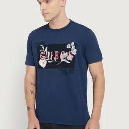 GUESS Men Typography Printed Round Neck Cotton T-shirt image 4