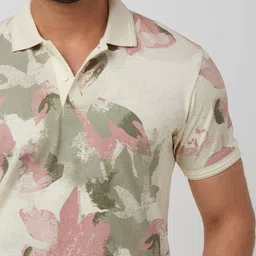 Mufti Men Floral Printed Polo Collar Pockets Slim Fit T-shirt image 2