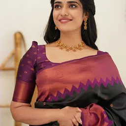 BerMondsey Ethnic Motifs Woven Design Zari Banarasi Saree image 5