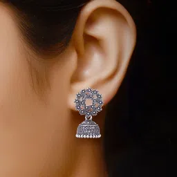 DIVASTRI Set Of 6 Silver-Plated Dome Shaped Oxidised Jhumkas image 3