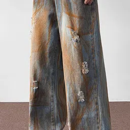 StyleCast Men Comfort High-Rise Low Distress Light Fade Stretchable Baggy Jeans image 5