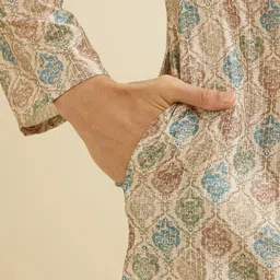 Manyavar Ethnic Motifs Printed Straight Thread Work Kurta with Pyjamas image 3