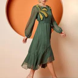 Antheaa Puff Sleeve Chiffon A-Line Midi Dress image 3