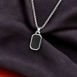 M Men Style Stainless Steel Rectangular Glass Cut Plate Pendant image 4