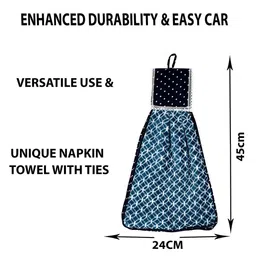 Kuber Industries Blue & White Zig Zag Washbasin Hanging Kitchen Towel With Ties image 3