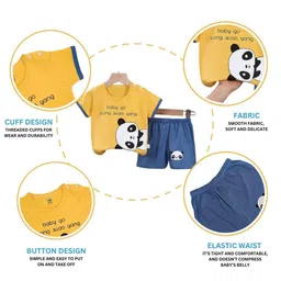 Sun & Shine Unisex Kids Yellow And Blue Panda Printed Top with Shorts image 3