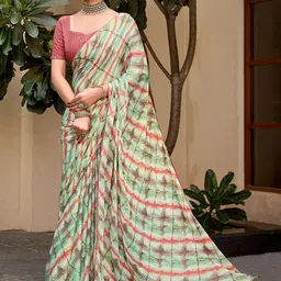 DIVASTRI Beads and Stones Poly Chiffon Bagru Saree-picture-23