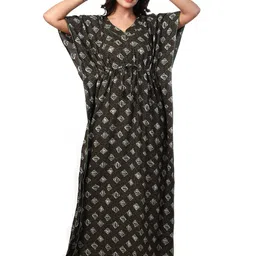 NIGHTFAB Women Ethnic Motifs Printed Kaftan Maxi Nightdress-image-17