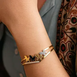 FADIFY FASHION Stainless Steel Gold Plated Stones Studded Enamelled Wraparound Bracelet-picture-40