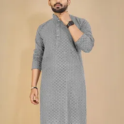 shreeram Men Grey A-Line Viscose Rayon Kurtas image 4