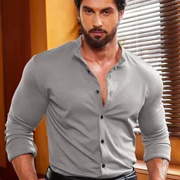 ZARTHA Standard Comfort Fit Mandarin Collar Cotton Opaque Shirt-picture-29