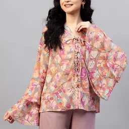 RVDP Women Floral Print Flared Sleeve Ruffles Top-picture-10