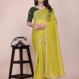 K 5 Fashion Embroidered Embellished Pure Chiffon Saree-picture-28