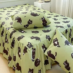 JC HOME Green & White Graphic 150 TC King Bedsheet with 2 Pillow Covers image 5