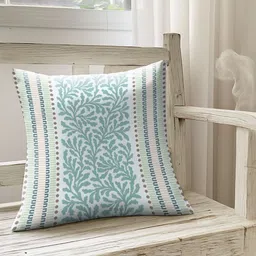 Aura Teal & White 2 Pieces Floral Printed Square Cushion Covers image 3