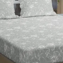 Trance Home Linen Grey Floral Printed Cotton 144 TC Fitted King Bedsheet Set 2.13m x 1.83m image 2