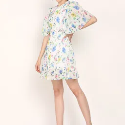 DODO & MOA Floral Print Flared Sleeve Georgette A-Line Dress image 5