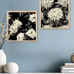 Kotart Black & White 2 Pieces Floral Printed Wooden Wall Paintings image 3