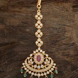 Kushal's Fashion Jewellery Gold-Plated Artificial Stones and Beads Studded Maang Tikka-picture-20