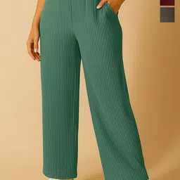 Fabflee Women Pack Of 3 High-Rise Wide Leg Trousers-picture-35