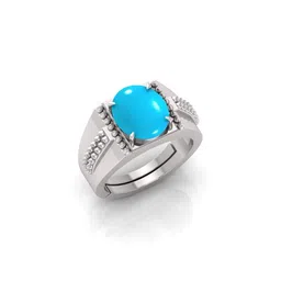 todani jems 10.25 Ratti Turquoise Stone Firoja Gemstone Silver Plated | Adjustable Ring image 1