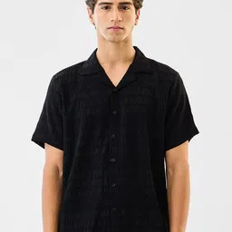 Snitch Men Boxy Fit Textured Cuban Collar Casual Shirt-image-80