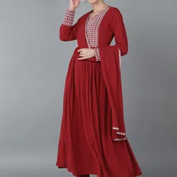 AHIKA Women Floral Embroidered Empire Sequinned Kurta with Trousers & With Dupatta image 1