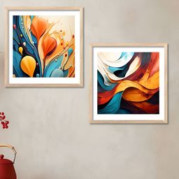 Kotart Orange & Blue 2 Pieces Abstract Wooden Wall Arts-picture-2
