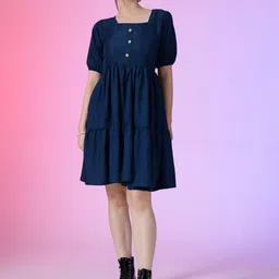 Krunal Raiyani Women Square Neck Puff Sleeves Fit & Flare Dress-picture-31