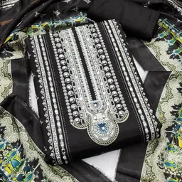 HE VAHLA Ethnic Motifs Printed Beads And Stones Unstitched Dress Material image 3