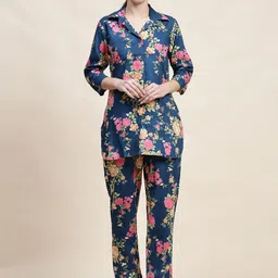 TRUVON FASHIONS Floral Printed Shirt Collar Pure Cotton Tunic With Trousers-image-28