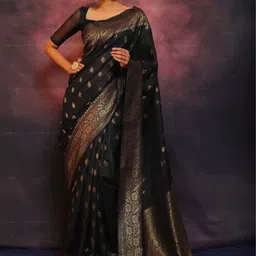 FINFOL Ethnic Motifs Woven Design Zari Silk Blend Saree image 3