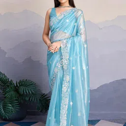 Peachmode Floral Embroidered Net Saree-picture-27