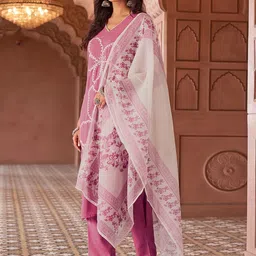 Navlik Women Floral Embroidered Regular Thread Work Kurta with Trousers & With Dupatta image 4