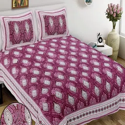 JEEVAT Purple & White Graphic 210 TC King Bedsheet with 2 Pillow Covers-picture-14