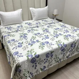 Pure Decor White & Blue Floral Microfiber AC Room 380 GSM Double Bed Comforter-image-85