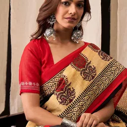 HERE&NOW Ethnic Motifs Pure Cotton Handloom Bagru Saree image 4