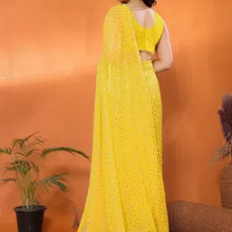 DIVASTRI Women Yellow Poly Georgette Saree With Foil Work & Tassel image 4
