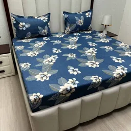 Pure Decor Amulya Blue & White Printed Microfiber 230 TC Queen Bedsheet Set 2.28m x 2.54m-image-3