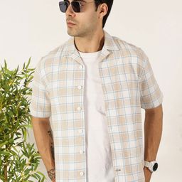 Mast & Harbour Men Premium Fit Cuban Collar Tartan Checked Cotton Casual Shirt-picture-17