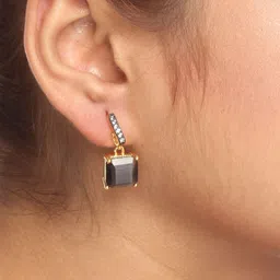 Adwitiya Collection Gold Plated Artificial Stones Studded Square Shaped Drop Earrings image 3