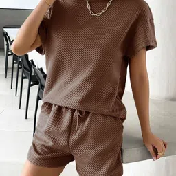 StyleCast Round Neck Short Sleeves T-Shirt With Shorts Co-Ords image 1