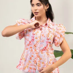 Urban Sundari Floral Print Puff Sleeve Cotton Top image 2