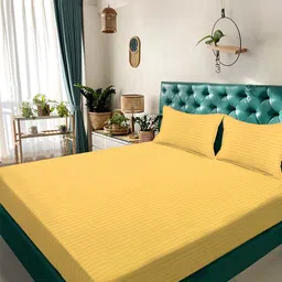 KLOTTHE Yellow Striped 300 TC King Bedsheet with 2 Pillow Covers-image-60