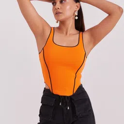 The Cloth Crow Women Square Neck Solid Sleeveless Ribbed Too image 5